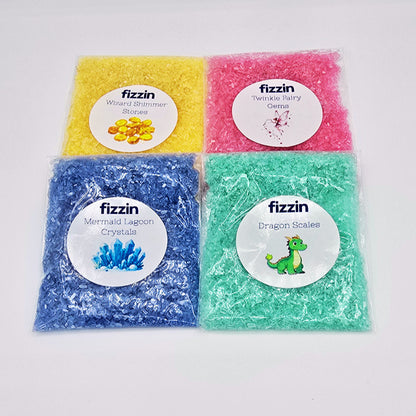 Golden yellow - Wizard shimmer stones
Pink - Twinkle fairy gems
Blue - Mermaid lagoon crystals
Green - Dragon scales